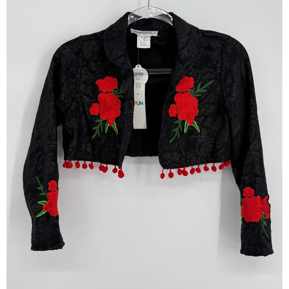 HalloweenCostumes.com Kids Mariachi Day of the Dead Costume Black Red Sz L NEW